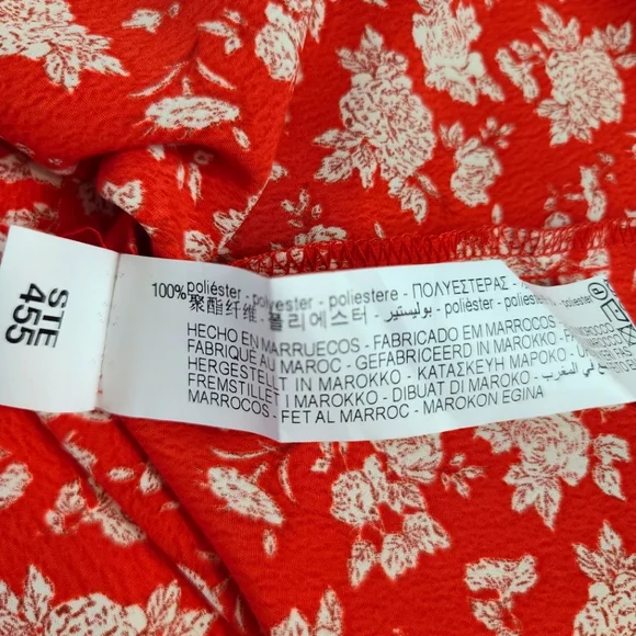ZARA Floral Print Ruffles Tie Front Shirt Blouse Red - Picture 7 of 12